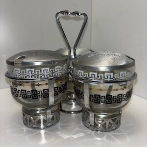Libbey vintage 50s condiment caddy with embossed lids